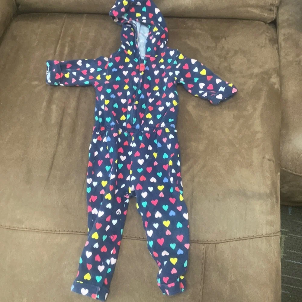 Carters Girls Multi Color Heart Hooded One Piece 12m
